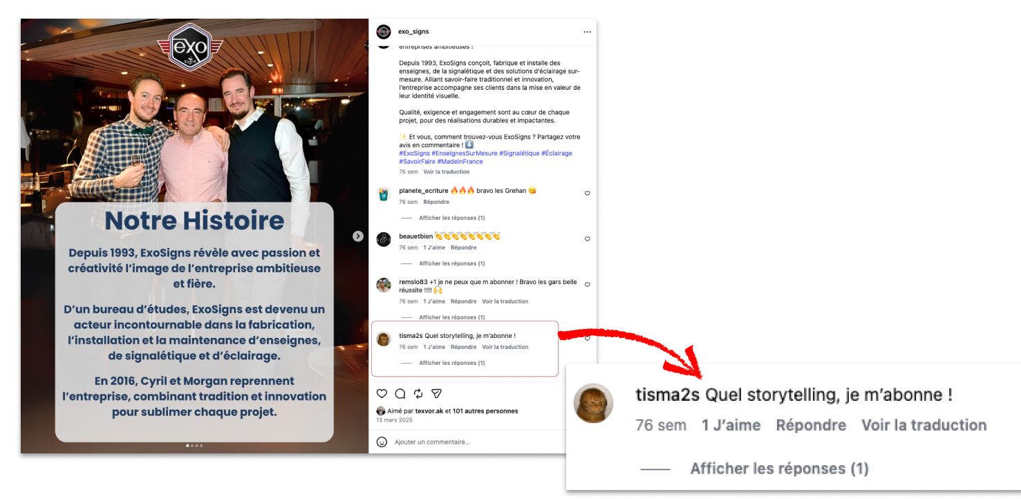Le storytelling sur Instagram: exemple de feed incarné